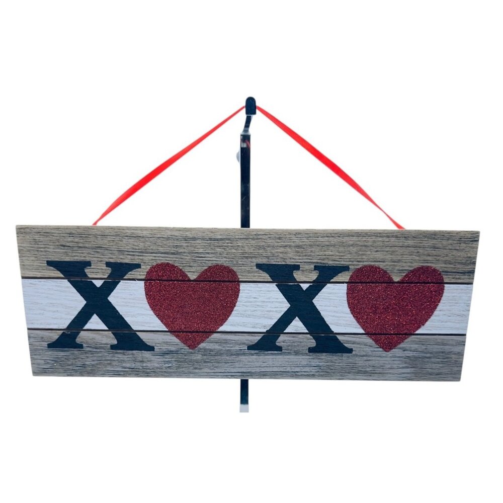 XOXO Valentine Wooden Wall Sign Glitter Hearts Hanging Decor Holiday